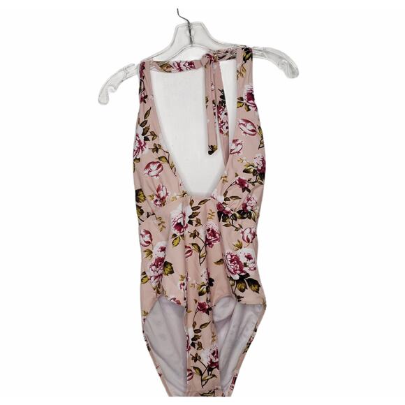 NEW CupShe Pink Floral Halter One Piece Plunging Pink XXL - Picture 2 of 9